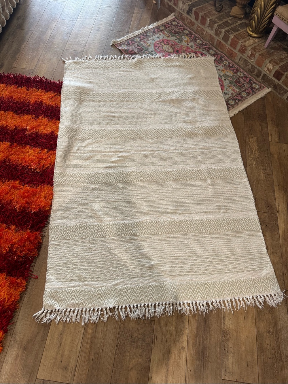 Cotton/ polyester blend area rug contemporary flat weave with geometric pattern